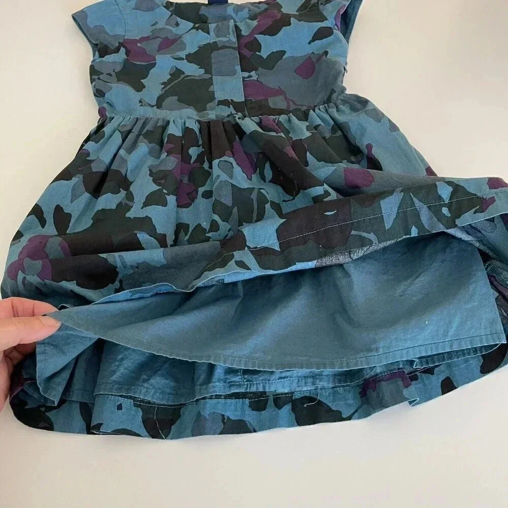 Gap Girls 4-5 Dress Blue Camo 100% Cotton Poplin Lined Short Sleeve EUC Summer